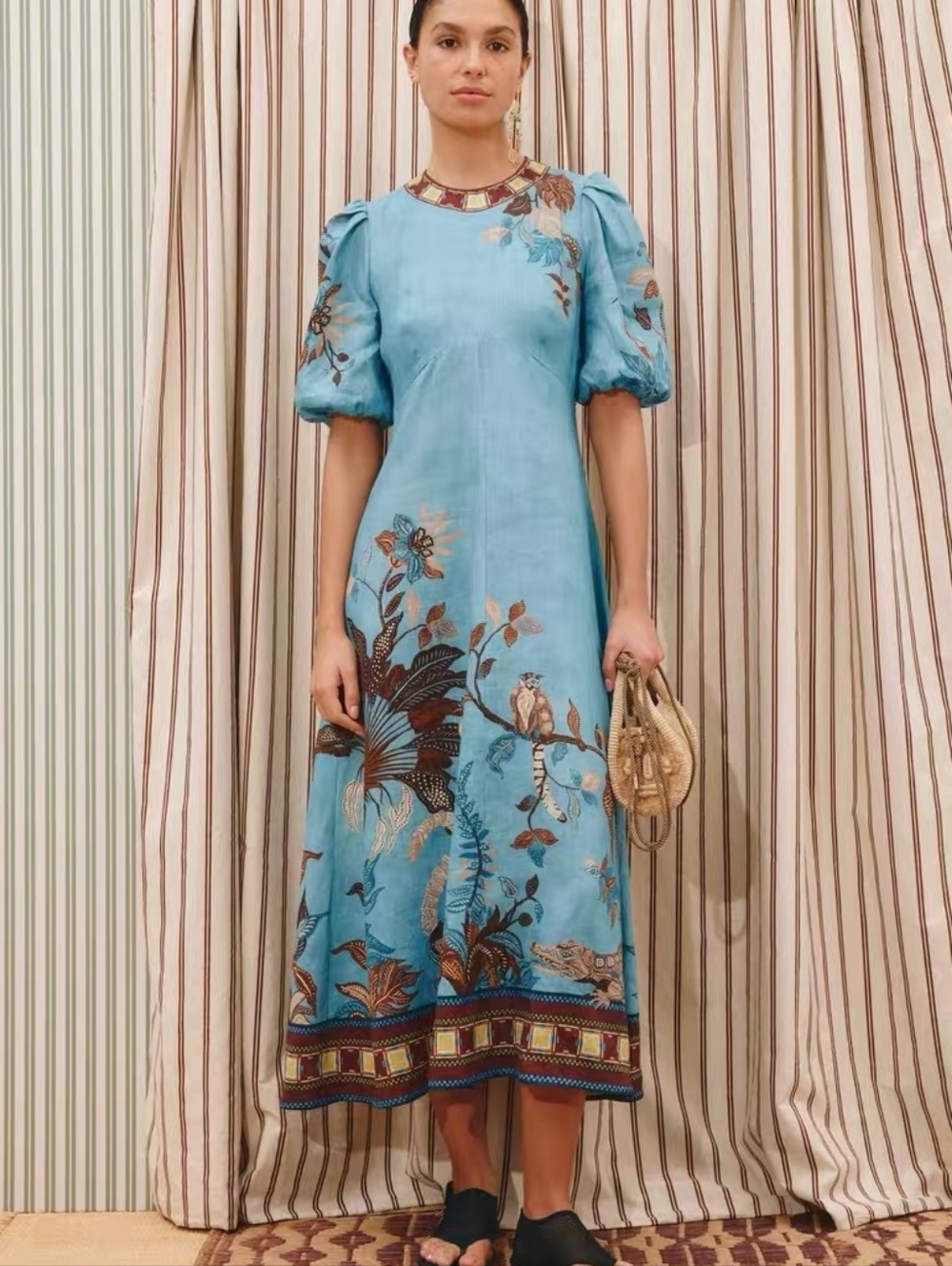 ALEMAIS Georgie Puff Sleeve Linen Midi Dress - Picture 5 of 14